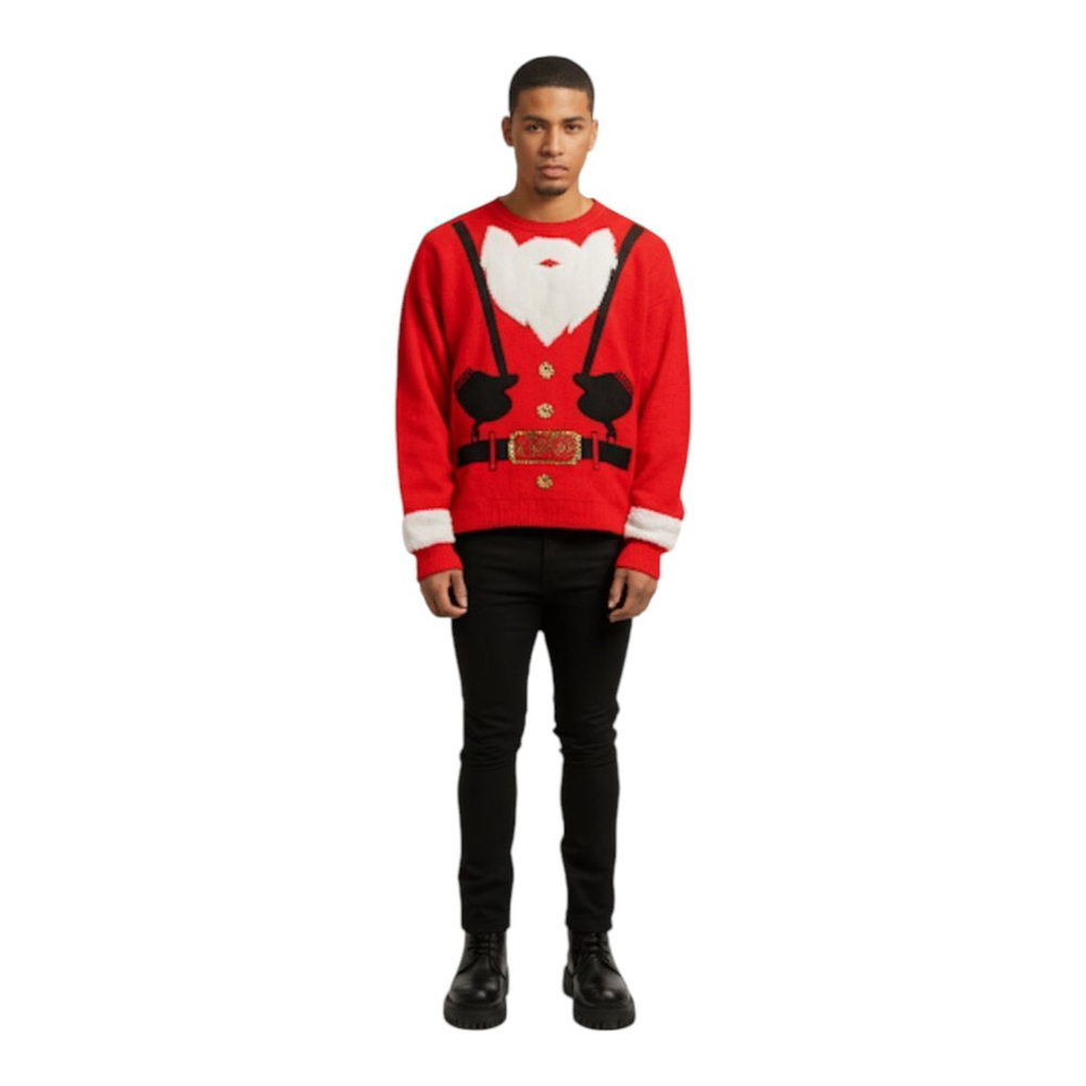 Rockin Around SIZE XL Hipster Santa Sweatshirt Beard Ugly Christmas Sweater